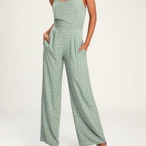 Lulus In Demand Sage Green Print Sleeveless Wide-Leg Jumpsuit